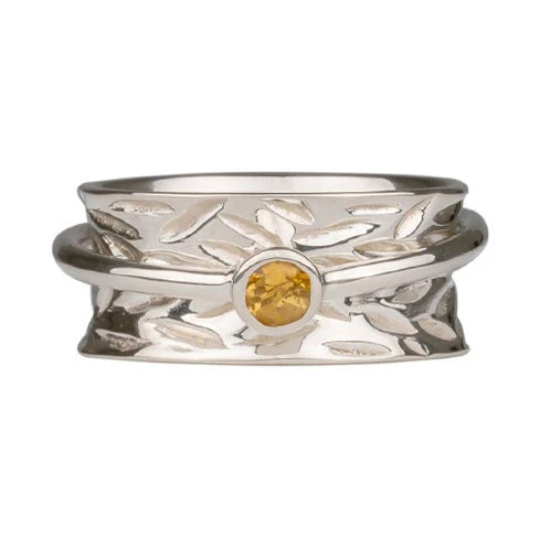 Solar Plexus Chakra citrine sterling silver spinner ring, also known as a fidget ring