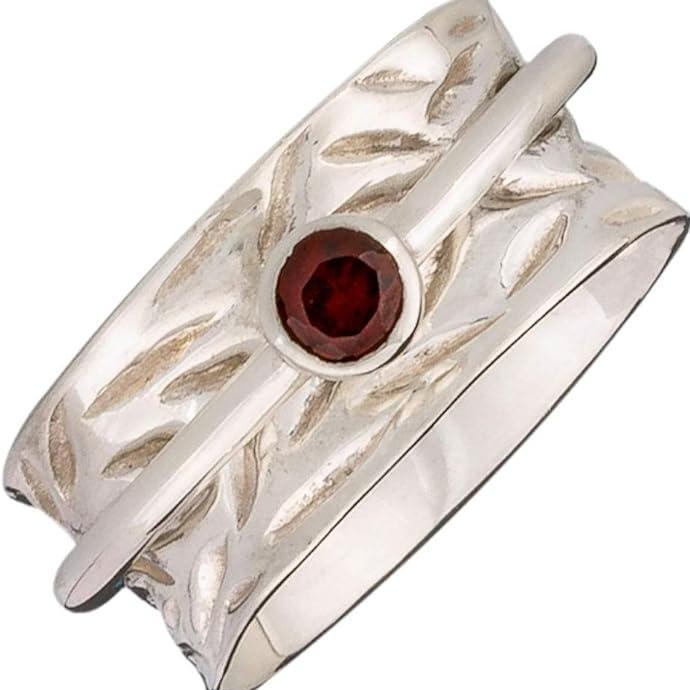 Base Chakra garnet sterling silver spinner ring by Energy Stone