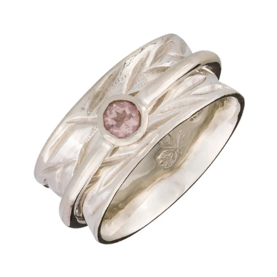 Energy Stone "ROMANTIC HEART" Chakra Faceted 5mm Rose Quartz Meditation Spinning Ring
