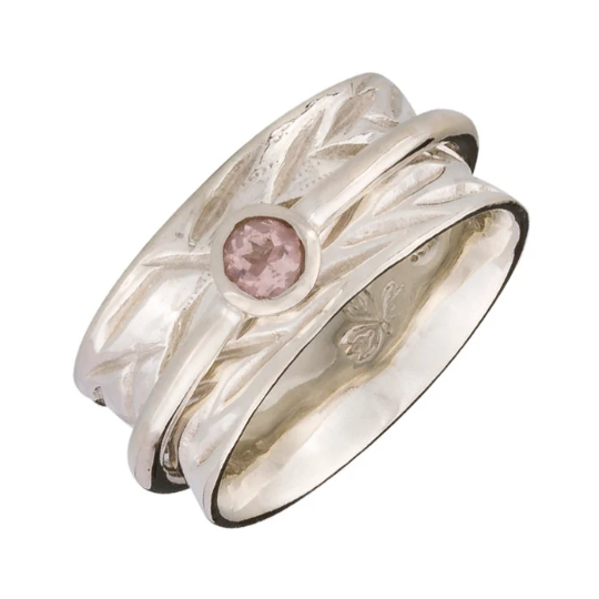 Romantic Heart rose quartz sterling silver spinner ring by Energy Stone