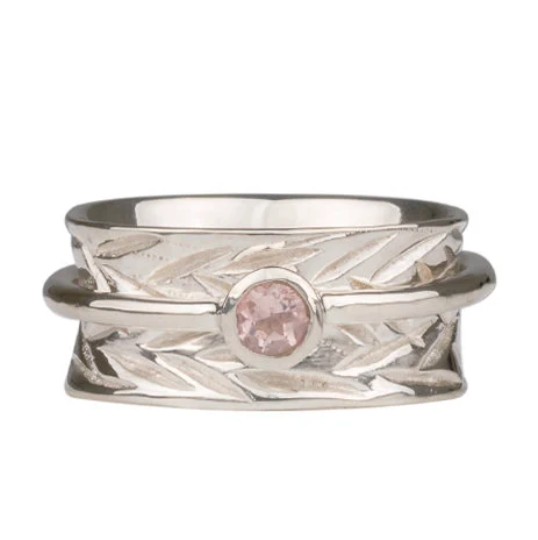 Romantic Heart rose quartz sterling silver spinner ring, also known as a fidget ring