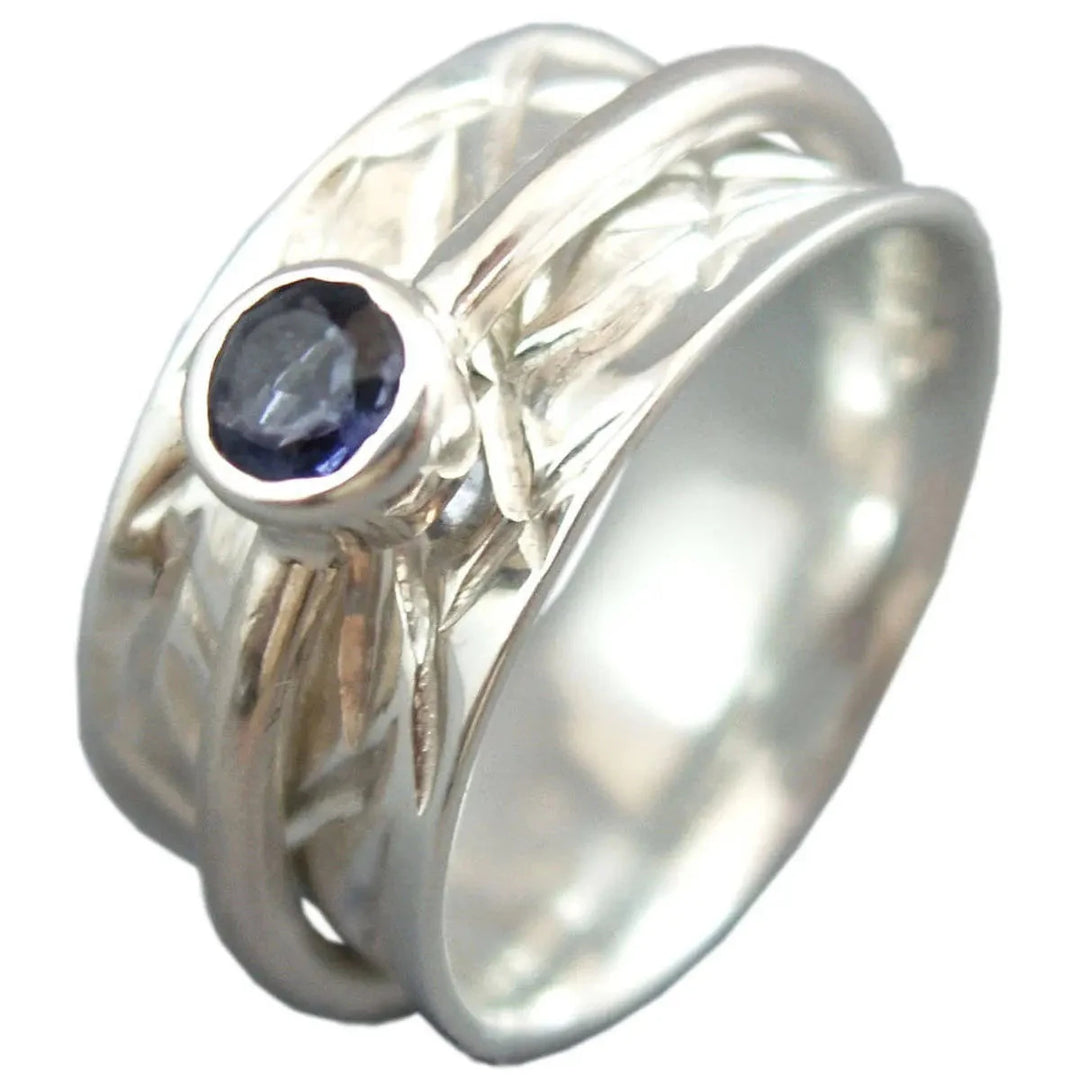 THIRD EYE Chakra 925 Silver Meditation Spinner Ring 5mm Round Iolite Focal Spinner Band