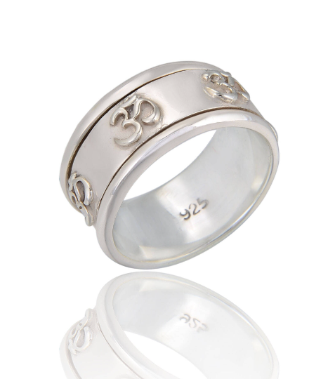 Energy Stone "OM" Spinning Prayer Ring in Sterling Silver