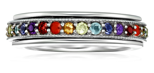 Seven Chakras sterling silver spinner ring, also known as a fidget ring