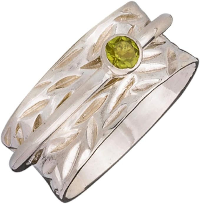 Heart Chakra peridot sterling silver spinner ring by Energy Stone