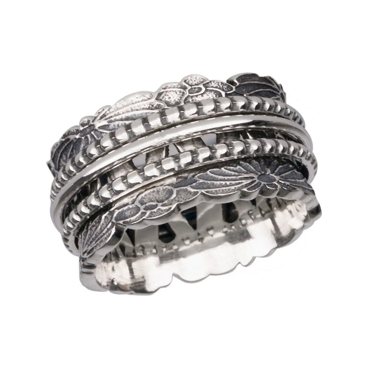Chrysanthemum sterling silver spinner ring by Energy Stone