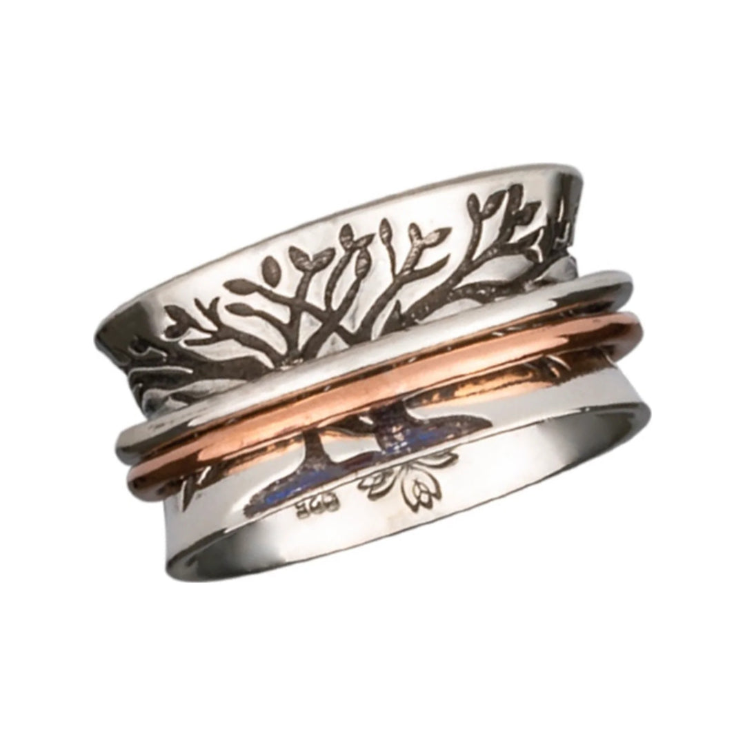 Double Tree sterling silver spinner ring by Energy Stone