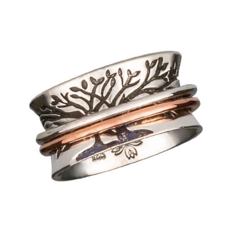 Double Tree sterling silver spinner ring by Energy Stone