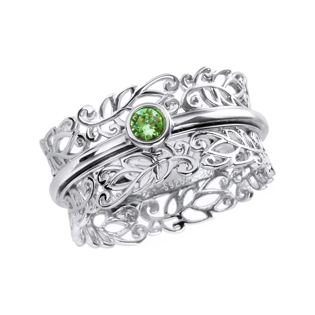 Leaf Garden Lace sterling silver spinner ring by Energy Stone