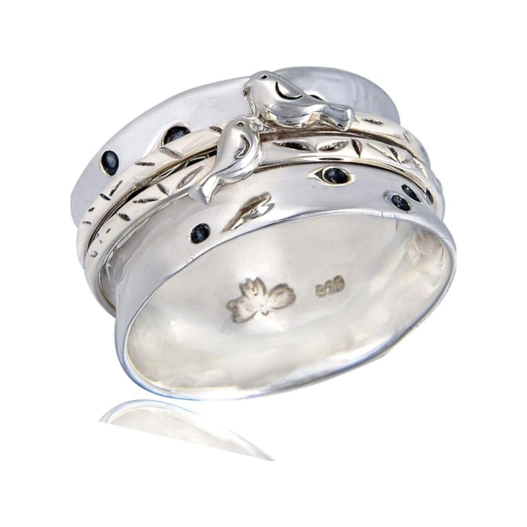 Love Birds sterling silver spinner ring by Energy Stone