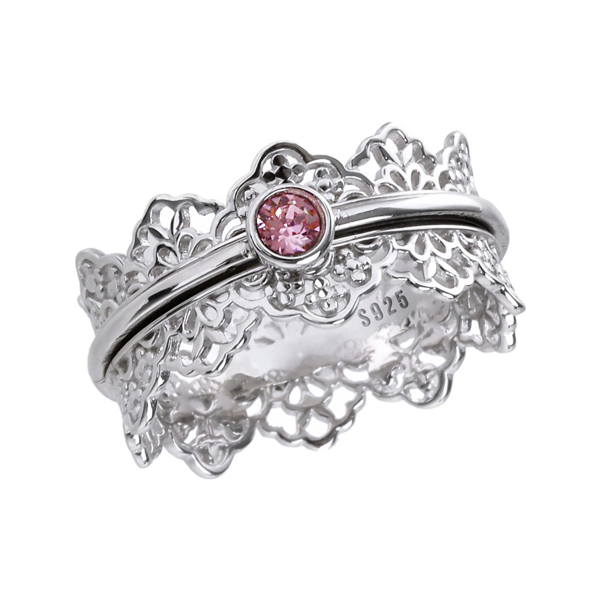 Mandala Lace sterling silver spinner ring by Energy Stone