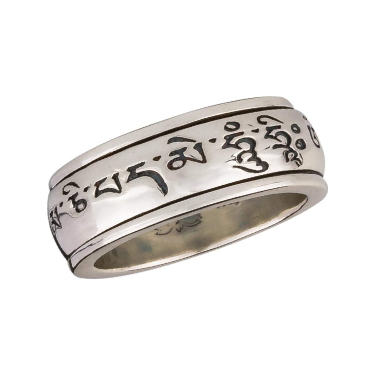 Mantra sterling silver spinner ring by Energy Stone