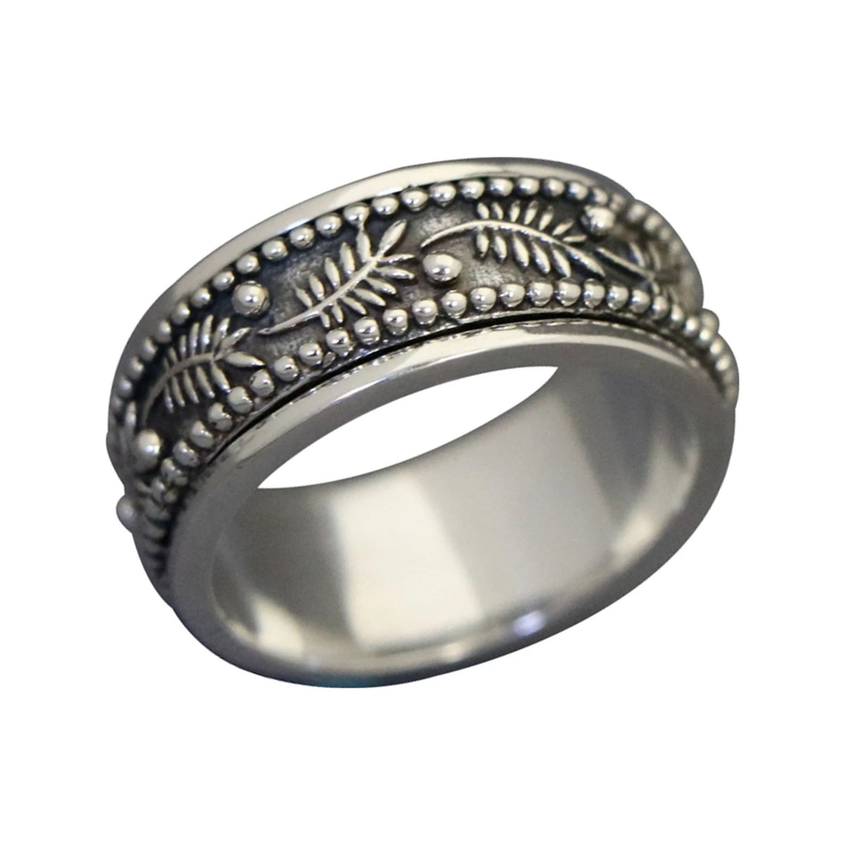 Palm Leaf sterling silver spinner ring by Energy Stone