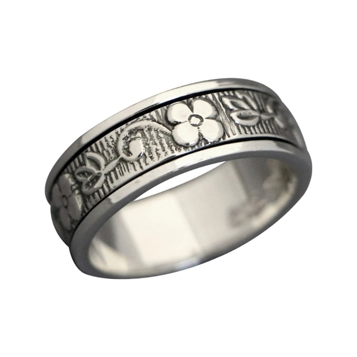 Plum Blossom sterling silver spinner ring by Energy Stone