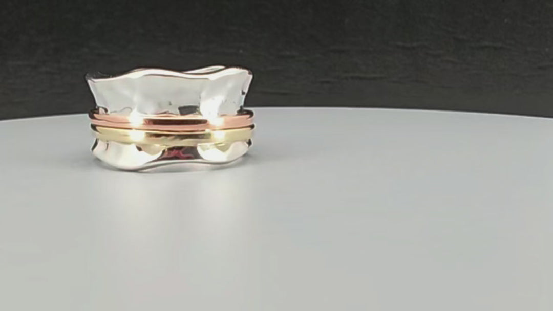 BREEZE 925 Silver Fidget Ring The Original Spinner Ring Hammered Pattern Base Ring