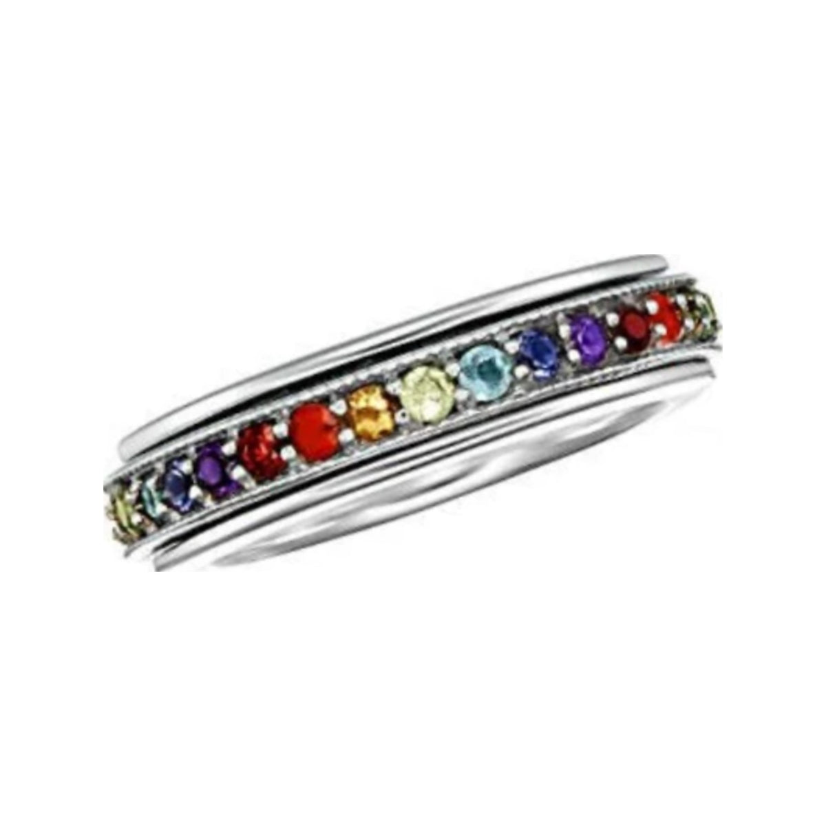 Seven Chakras sterling silver spinner ring by Energy Stone