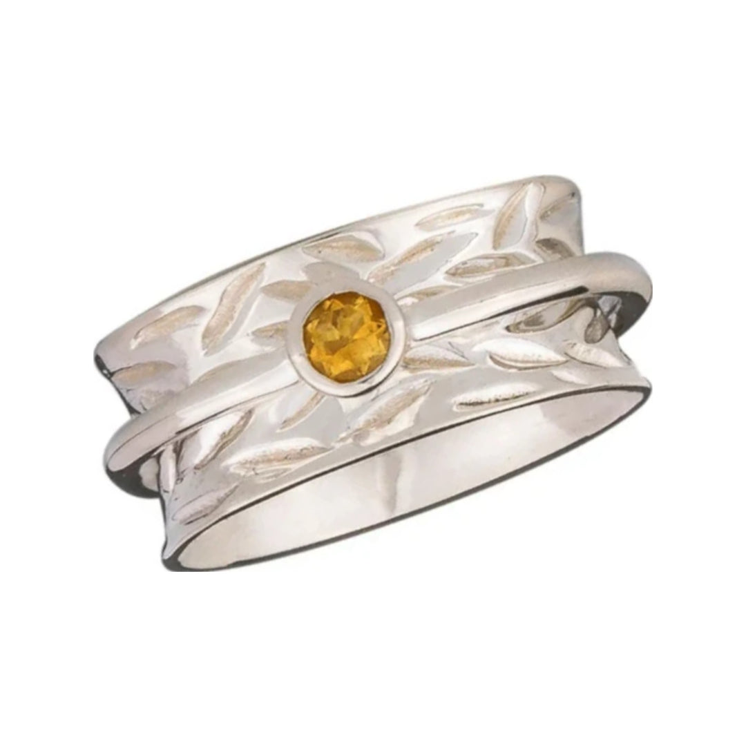 Solar Plexus Chakra Citrine sterling silver spinner ring by Energy Stone