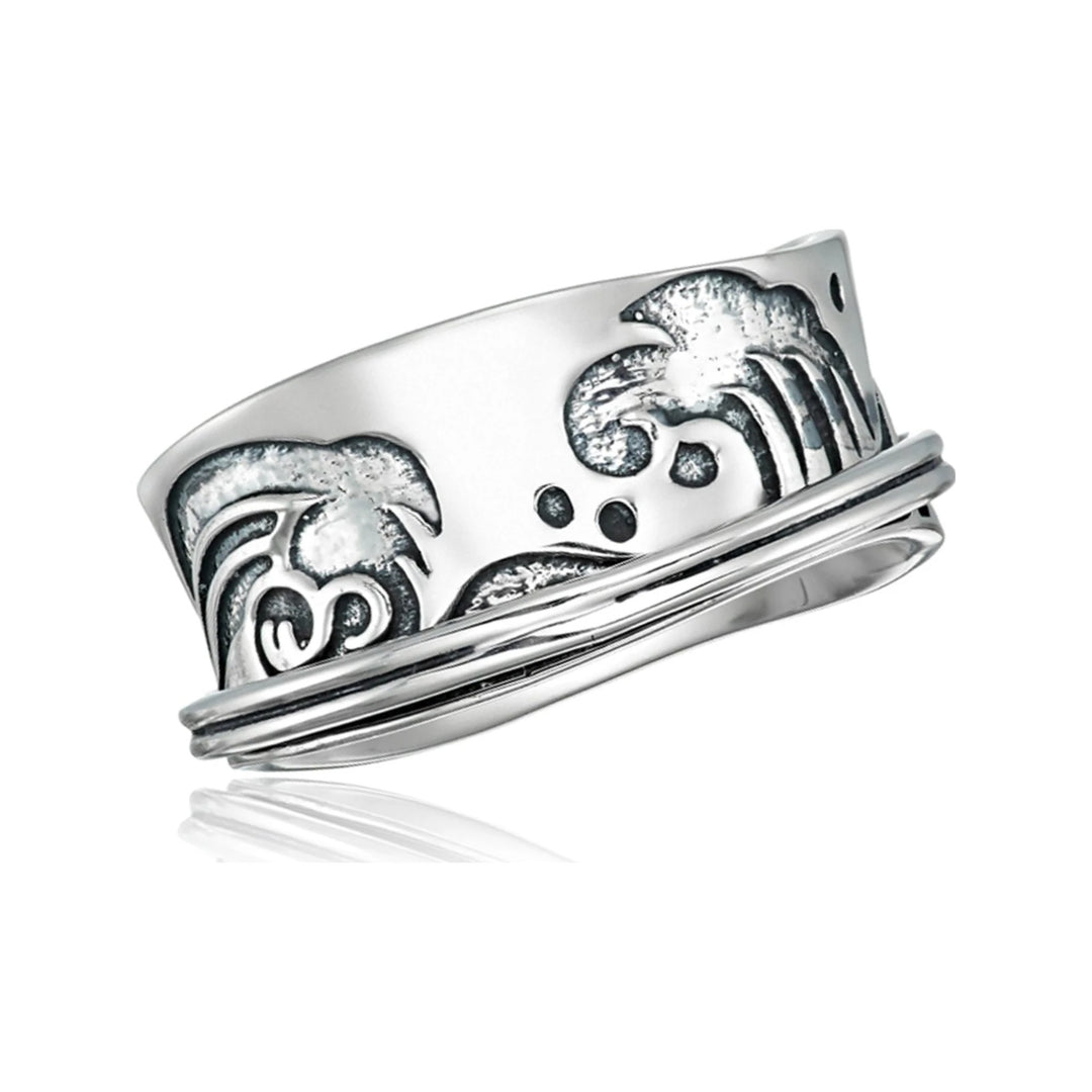 Tsunami Art sterling silver spinner ring by Energy Stone
