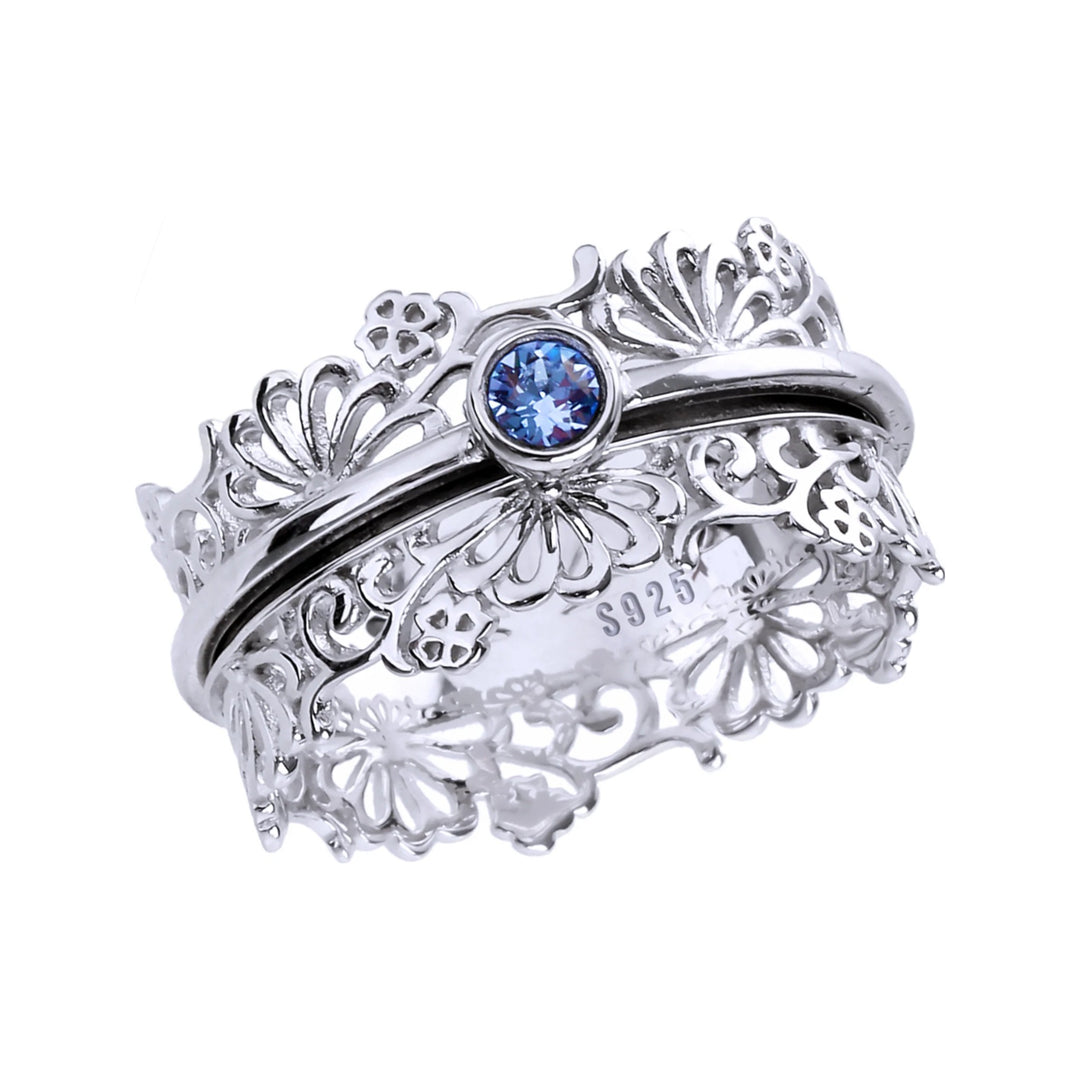 Wildflowers Lace sterling silver spinner ring by Energy Stone