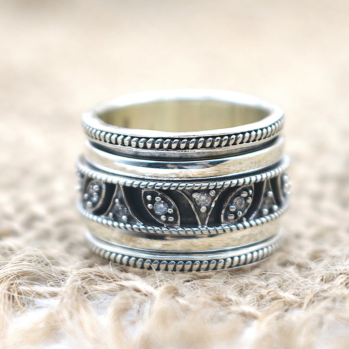 Taj Mahal sterling silver spinner ring by Energy Stone
