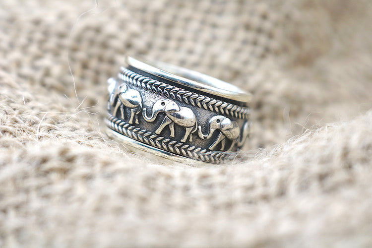 Elephant Herd Sterling Silver Spinner Ring