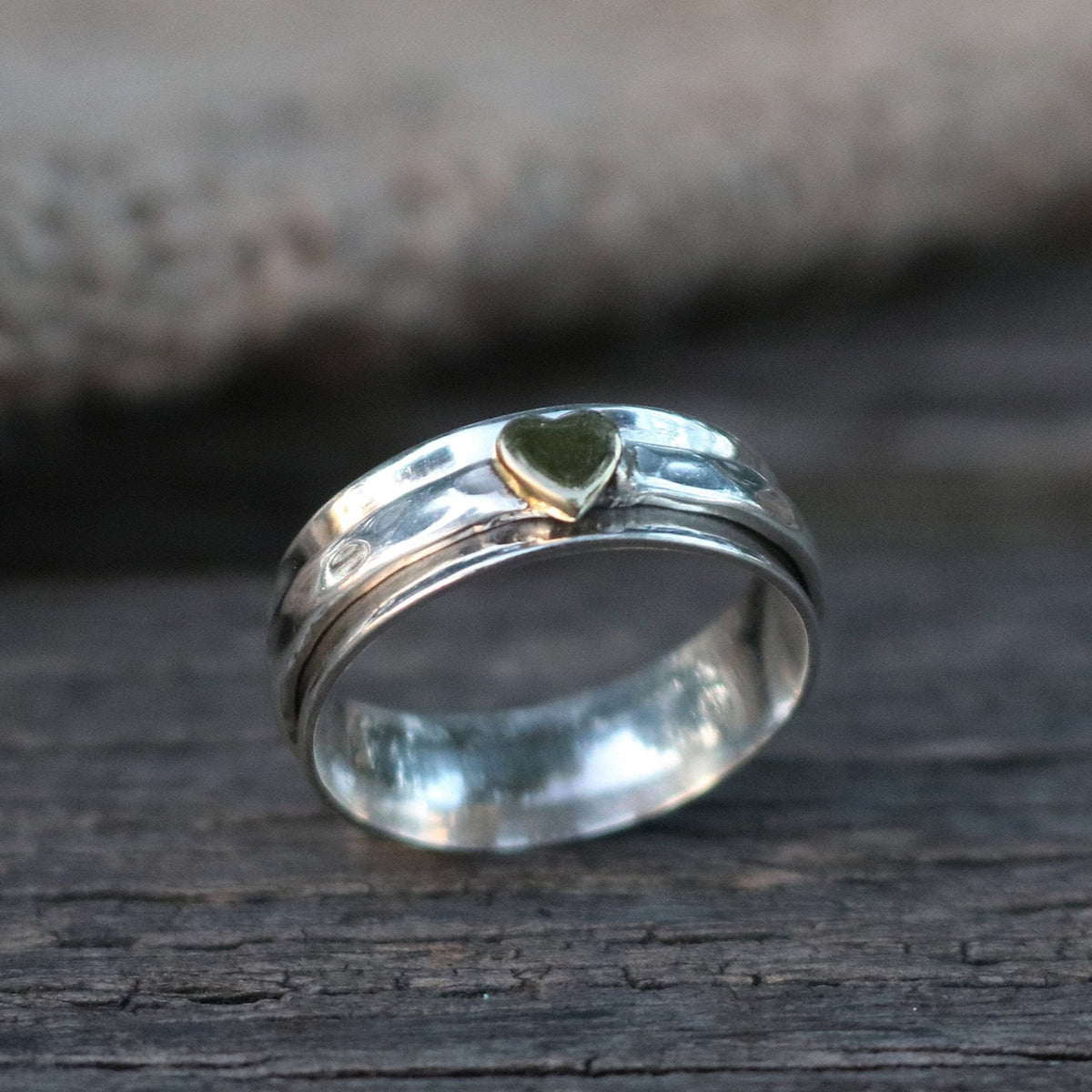 Simple Heart sterling silver spinner ring by Energy Stone