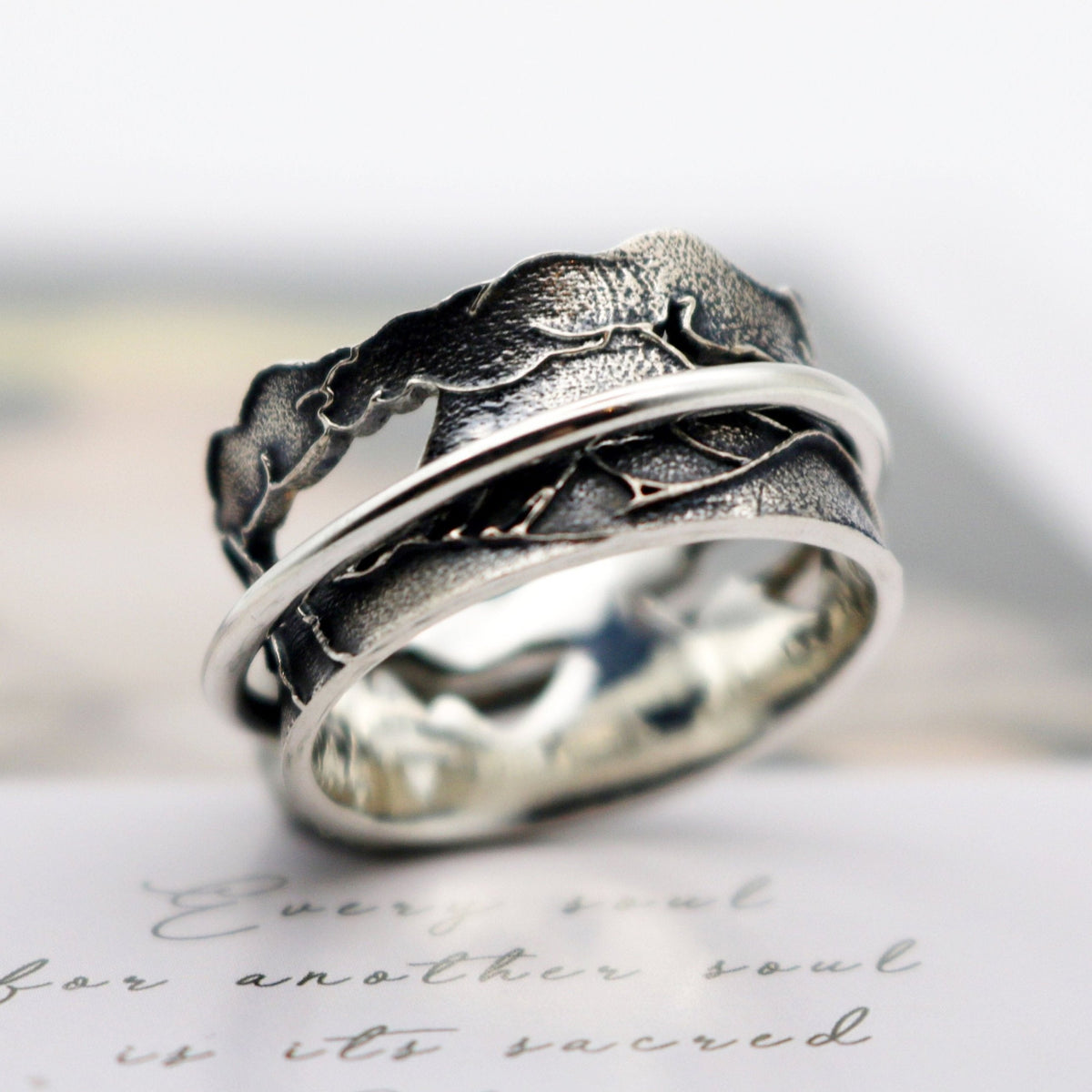 Never Quit sterling silver spinner ring by Energy Stone