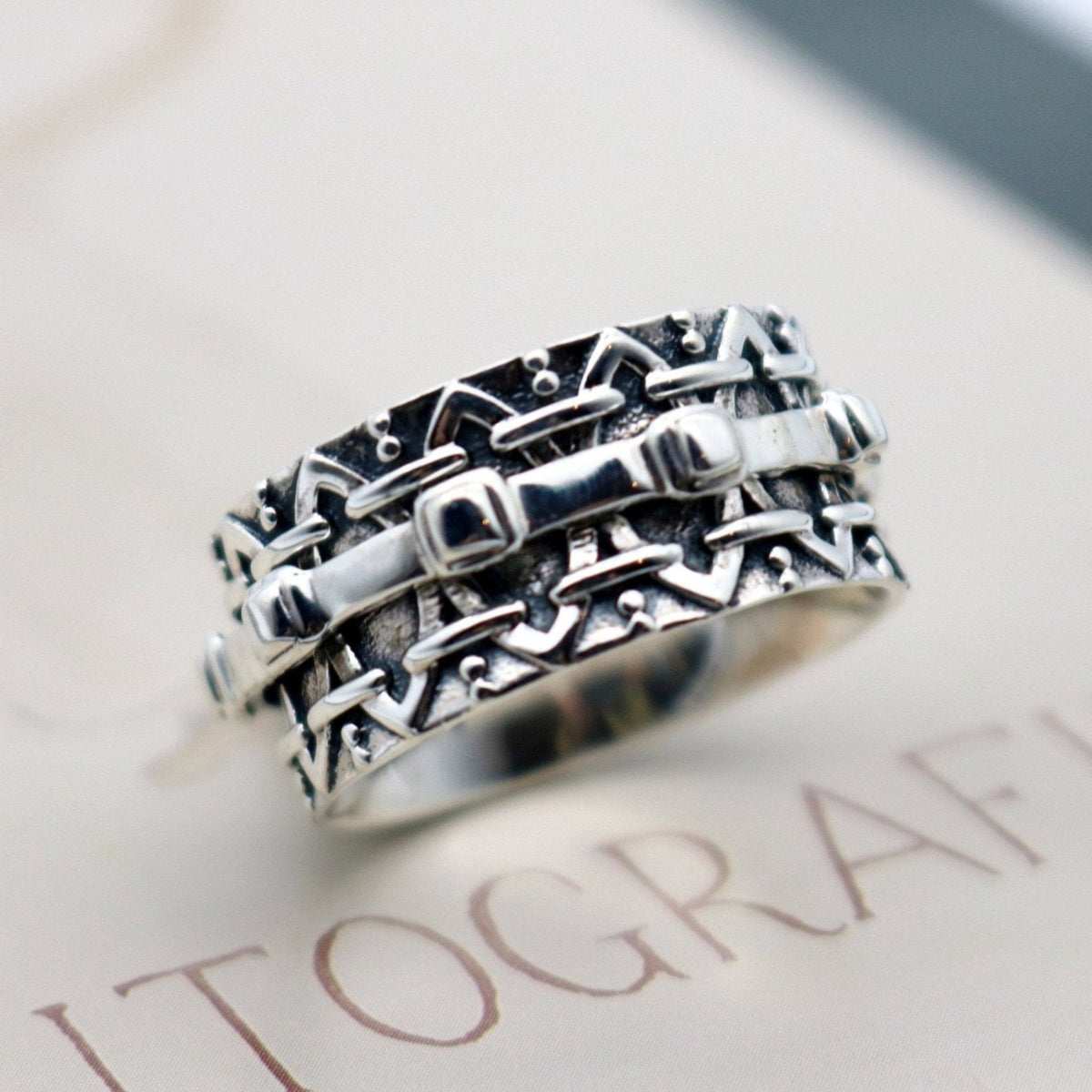 Unity sterling silver spinner ring by Energy Stone
