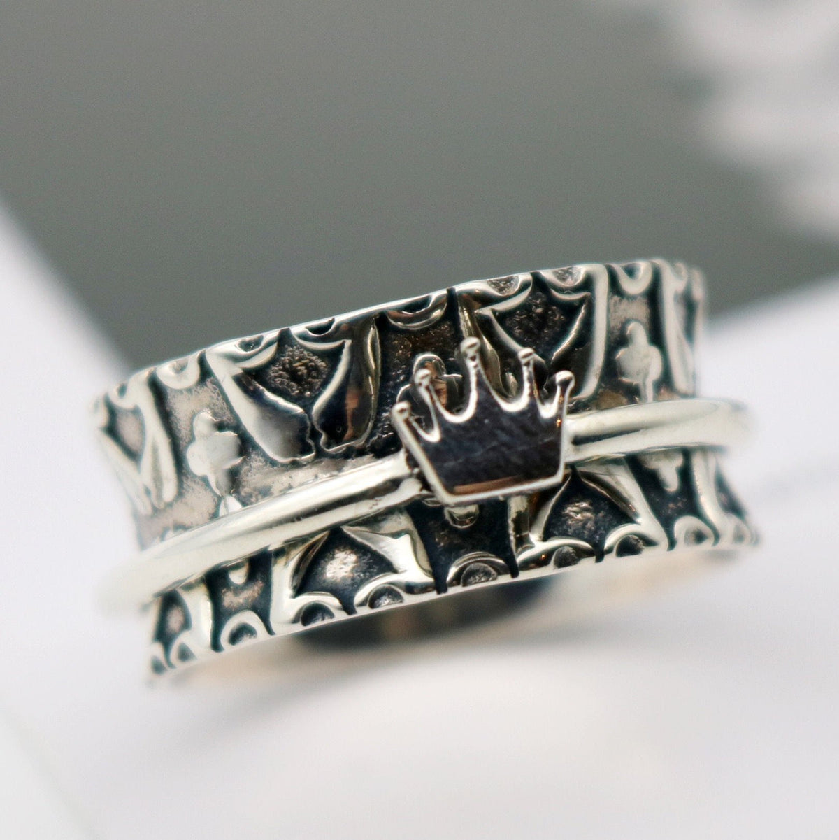 Crown sterling silver spinner ring by Energy Stone