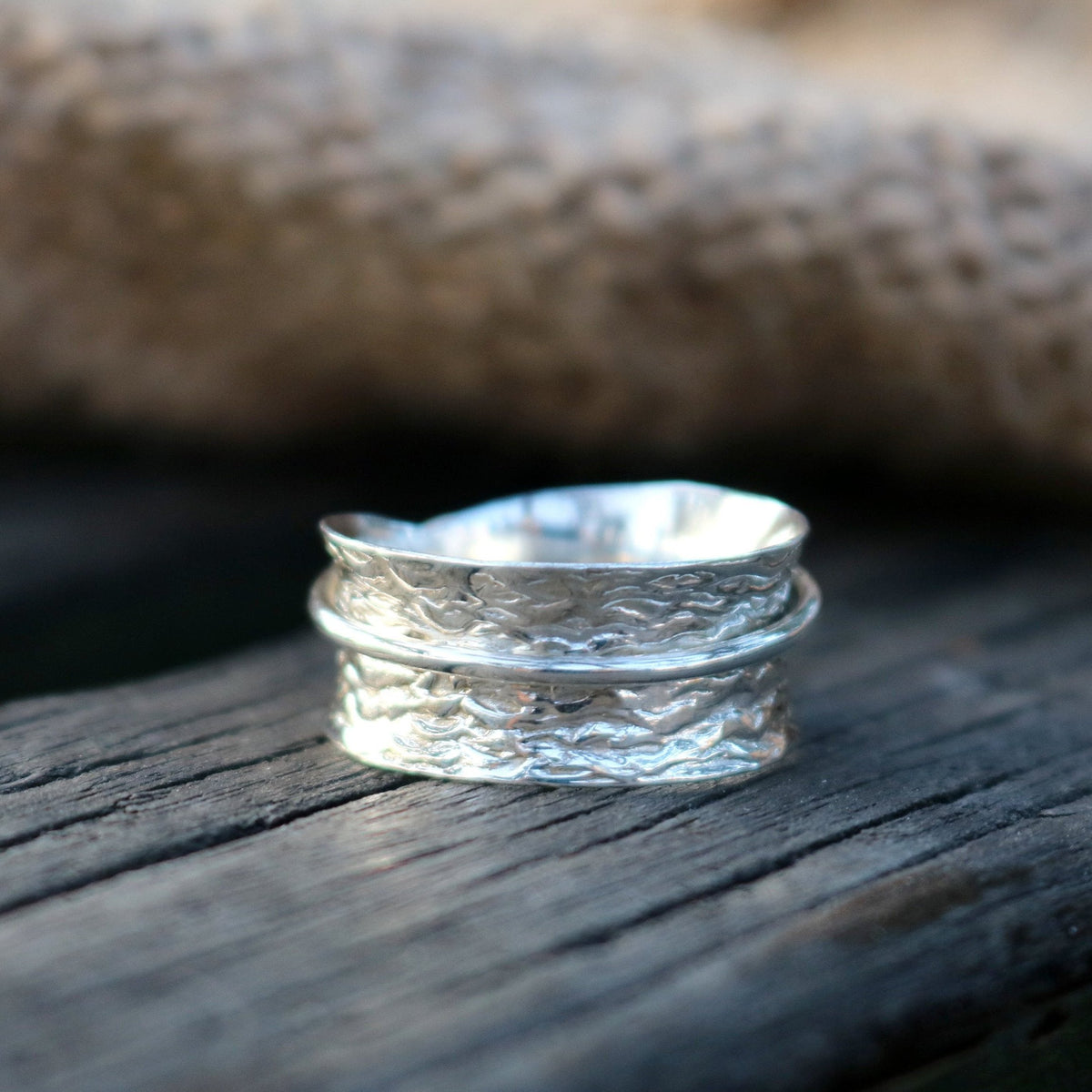 Simplicity sterling silver spinner ring by Energy Stone