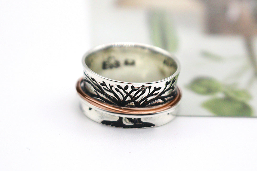 Sterling Silver Double Tree Meditation Spinner Ring