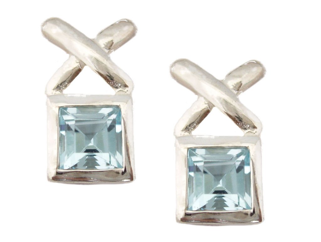 6mm Square Step Cut Genuine Gemstone Silver Criss Cross Earring Energy Stone By Viola So