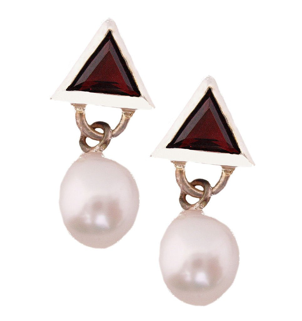 9mm Triangular Genuine Gemstone and 11mm Pearl Earring Design by Energy Stone Jewelry
