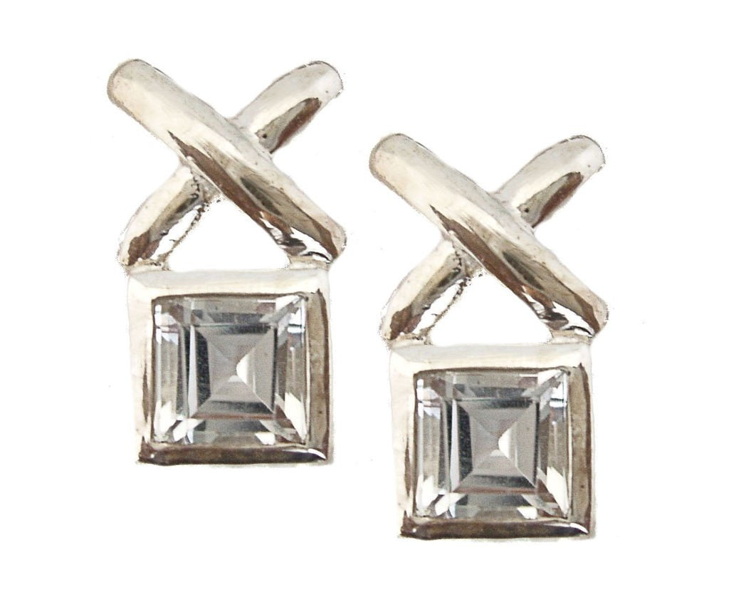 6mm Square Step Cut Genuine Gemstone Silver Criss Cross Earring Energy Stone By Viola So